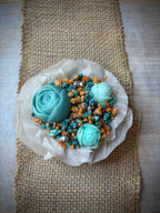 Bouquet de fondants Fleur d'oranger turquoise – vue de dessus – Flamme & parfums