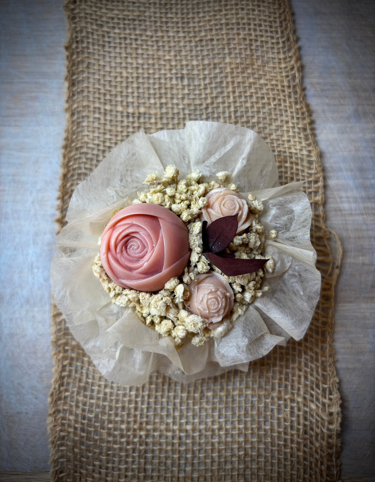 Bouquet de fondants Cerise Noire Explosive rose poudré – vue de dessus – Flamme & parfums