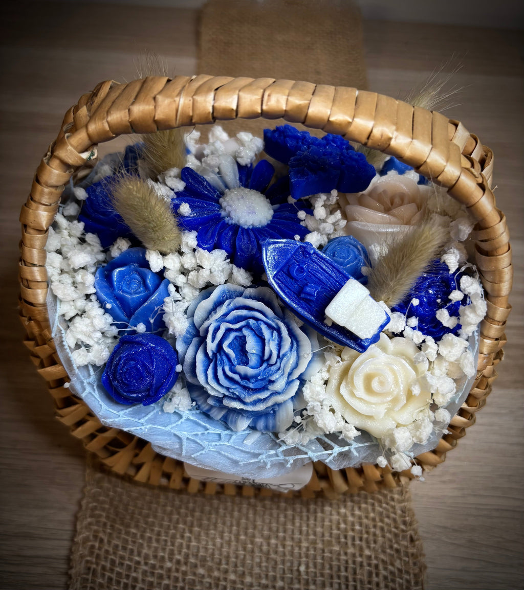 Panier de fondants Chat bleu – vue de dessus – Flamme & parfums