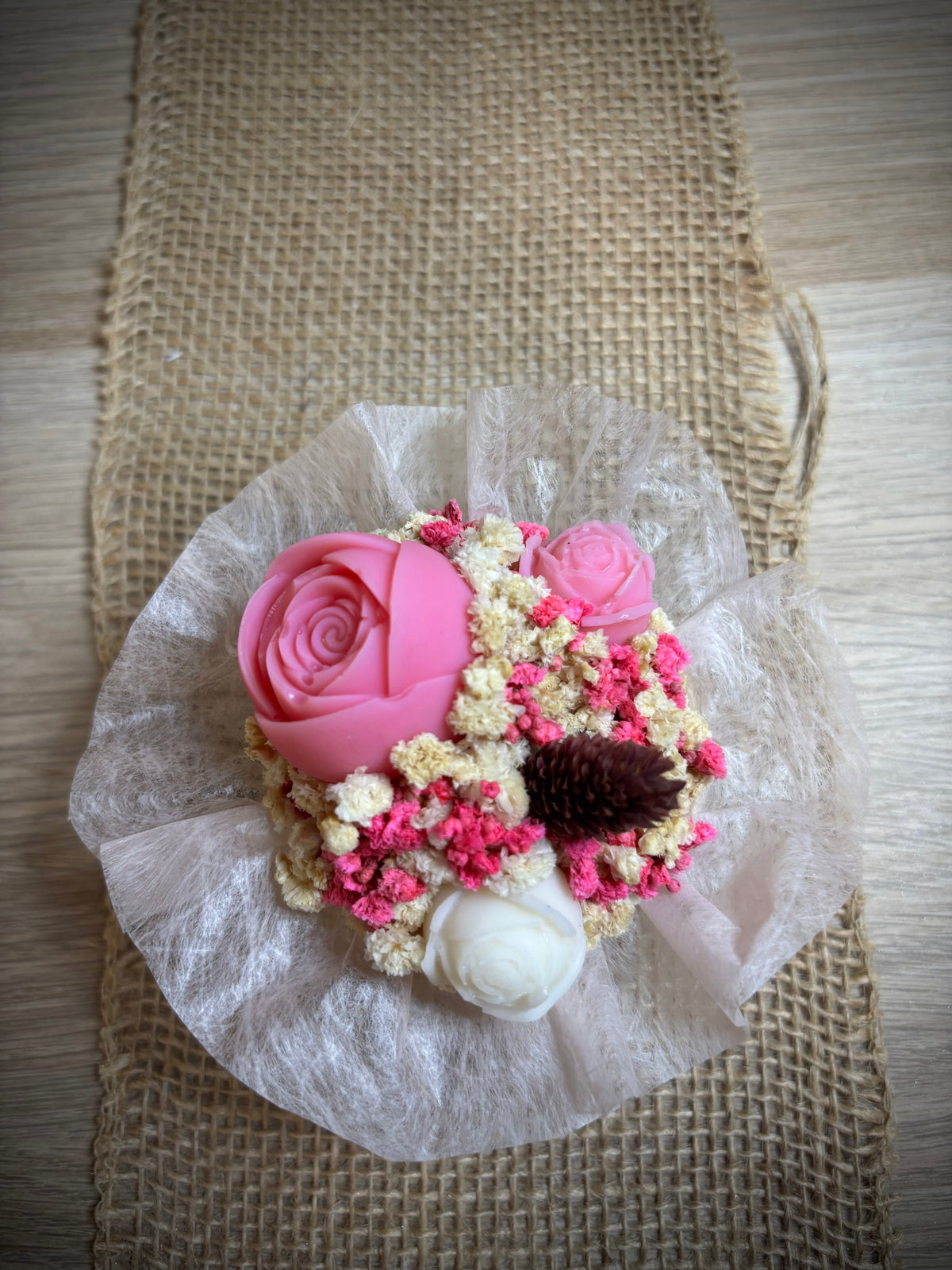 Bouquet de fondants Rose Vanillée rose et blanc vue de dessus Flamme & parfums